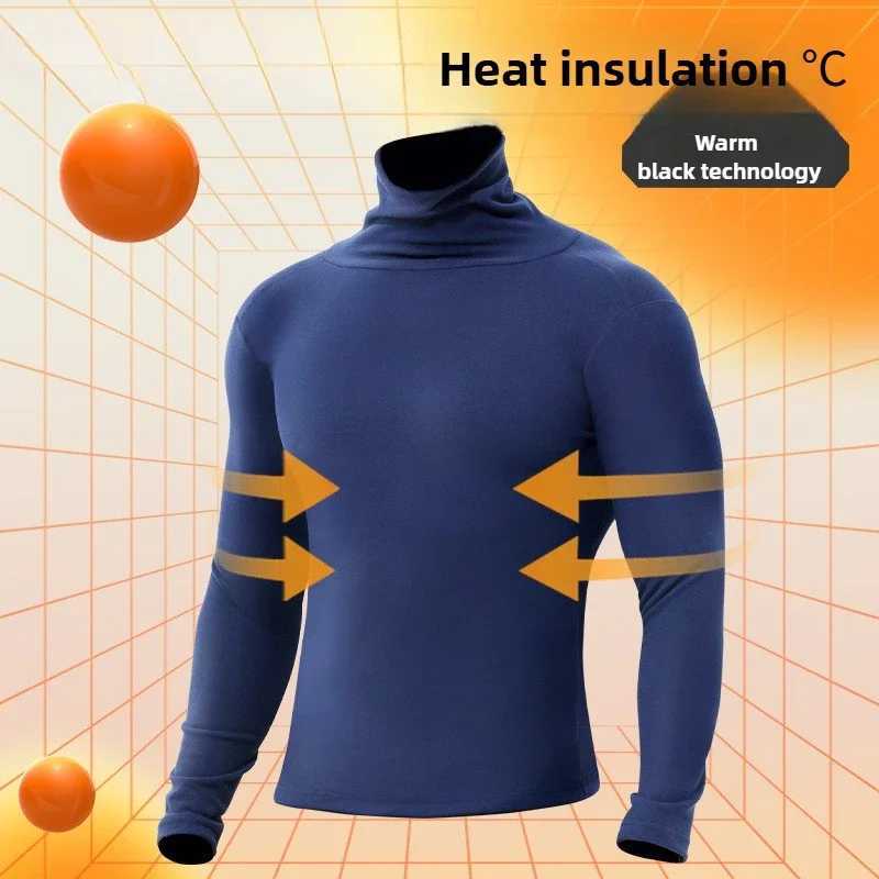 Fleece Thickened Thermal Underwear Men Turtle Neck Thermal Shirt Slim-fitting Wear Long-sleeved Top Thermal Underwear Men G251215