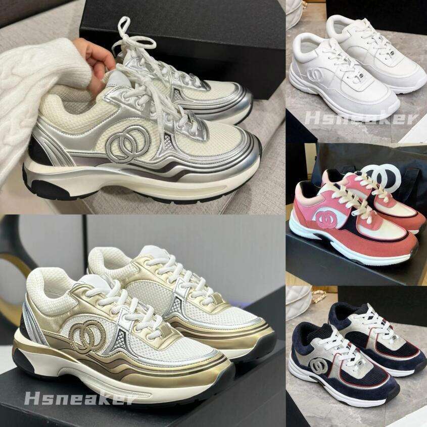 Designer Running Shoes Women's Sneakers Leather Sport Sneakers Reflective Lace Up Trainers Gold Silver Mesh Calfskin Nylon Casual Shoes Size 35-42