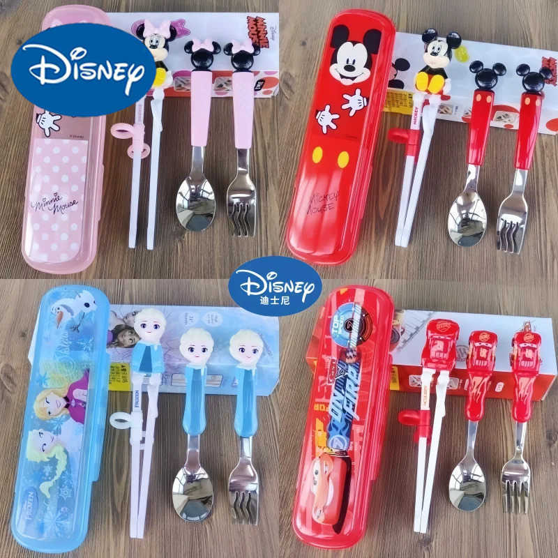 Disney Tableware ChildrenS Chopsticks Baby 3d Practice Chopsticks 304 Stainless Steel Spoon Fork Chopsticks Cutlery Box Gift H251215