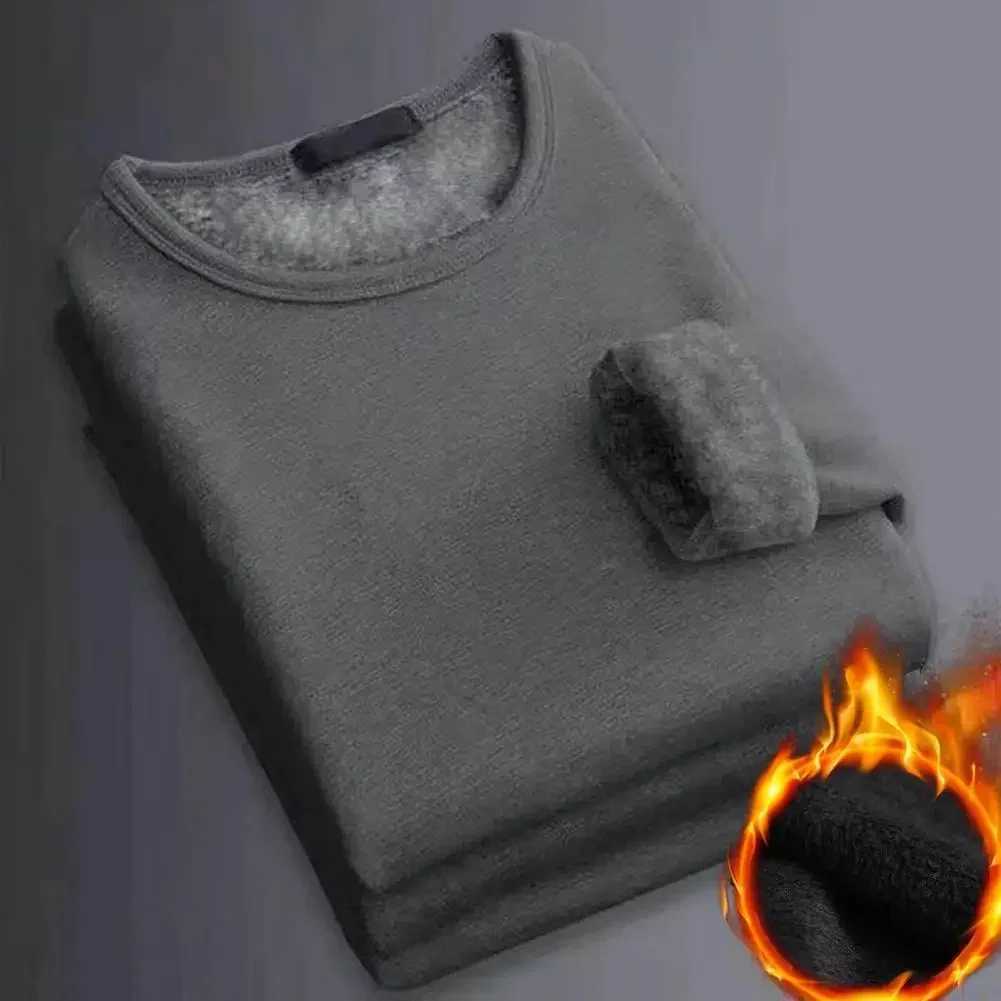 Winter Mens Long-sleeved Thermal Underwer T-Shirt Fleece Bottoming Shirt Round Neck Shirt Autumn Plus Velvet Padded T-shirt G251215