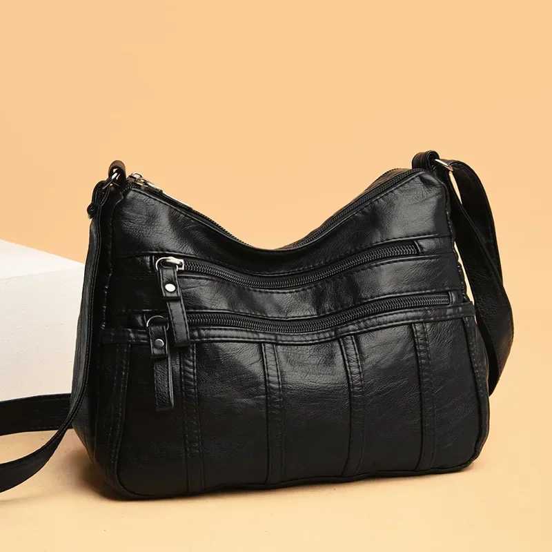 Fashion Soft Leather Crossbody Bags for Women 2025 Casual Female Multi Pocket Messenger Bags Retro Handbags Ladies Shoulder BagsT251215