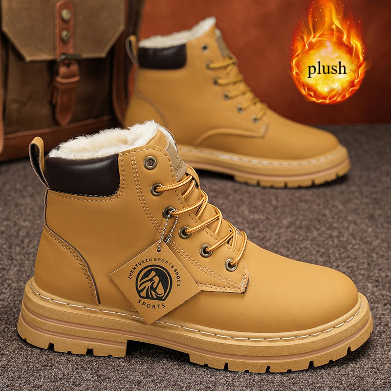 Winter Boots Men's Furry Snow Boots, Plush Lined Warm High Top Work Boots Waterproof & Anti-Slip 39-46