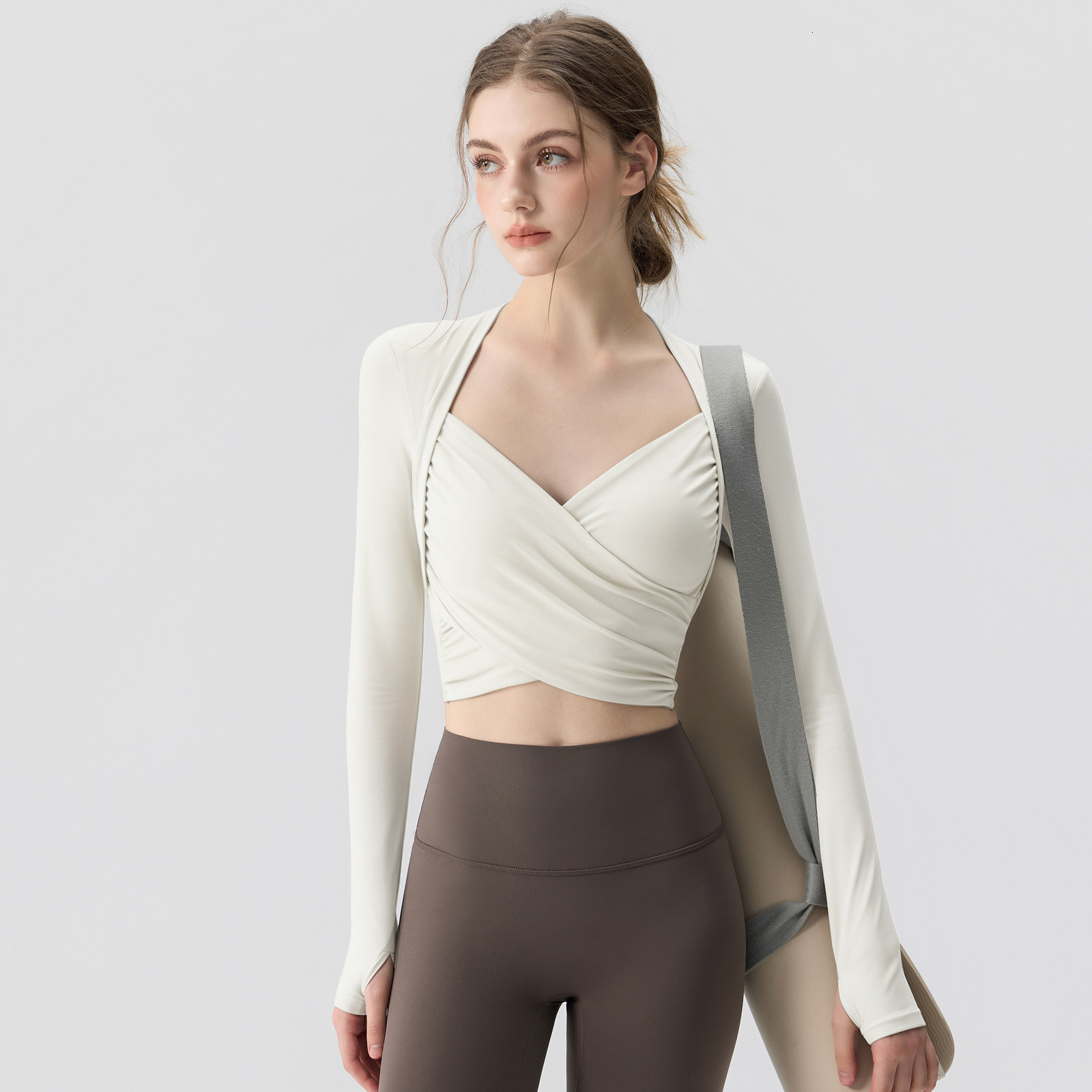 Pure desire sweet and spicy style long sleeved western-style base shirt V-neck slim fit and slimming inner top for women 250314