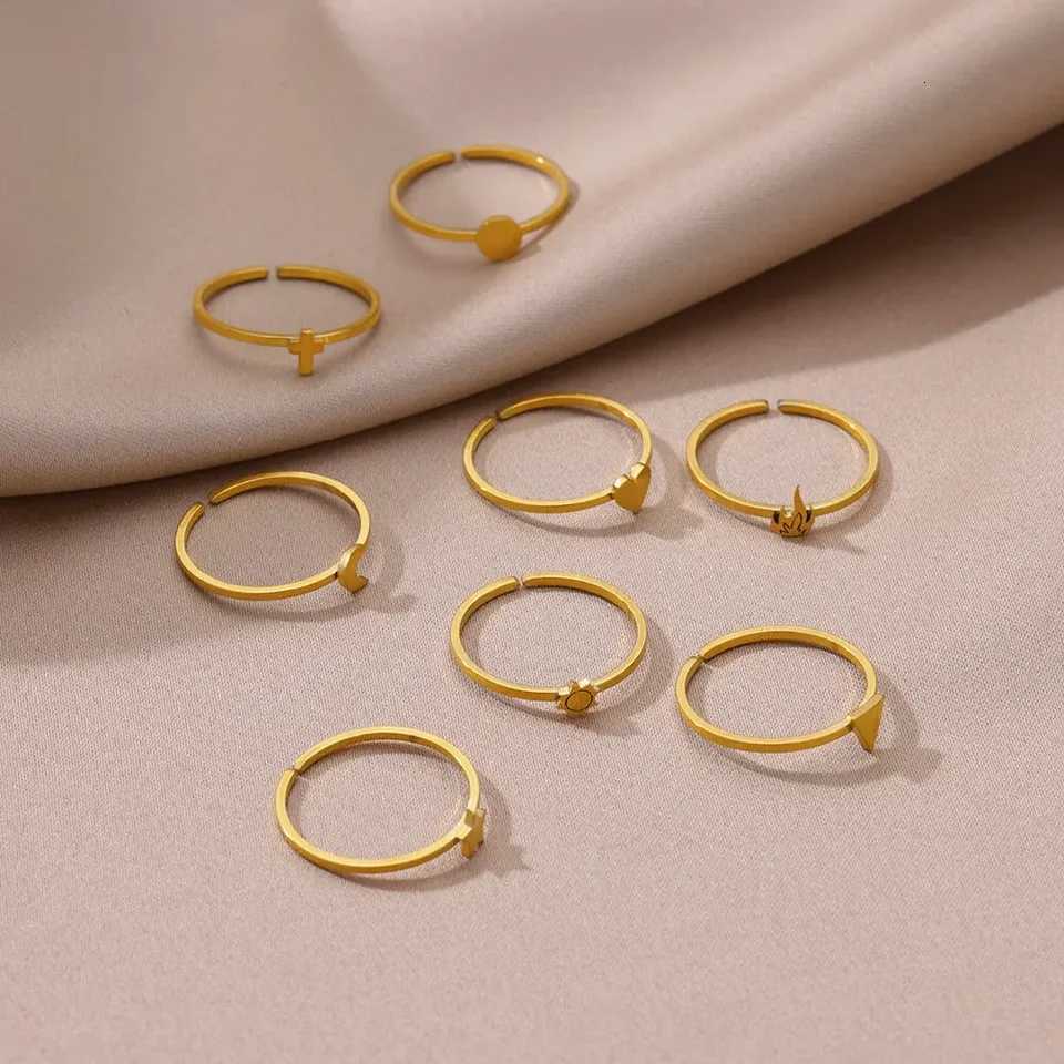 Cute Star Moon Rings For Women Stainless Steel Open Adjustable Gold Color Wedding Engaement Ring Jewelry Gift For Her bague M251215