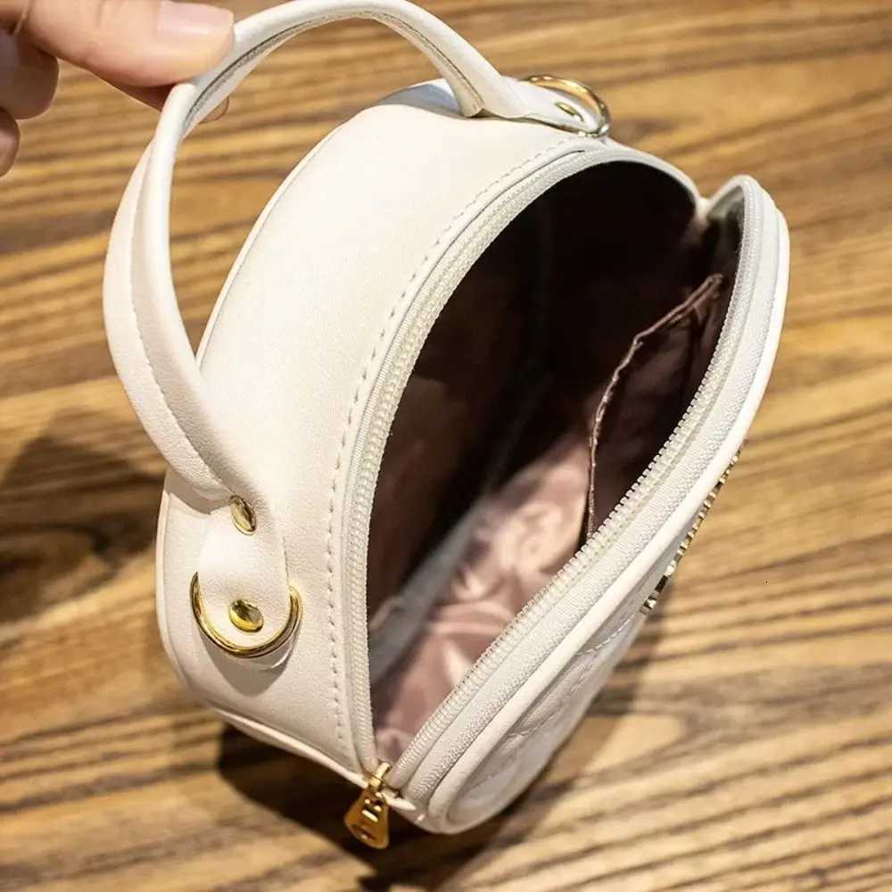 PU Leather Small Round Bag Summer Solid Color Zipper Women Shoulder Bag Lingge Embroidered Travel HandbagT251215
