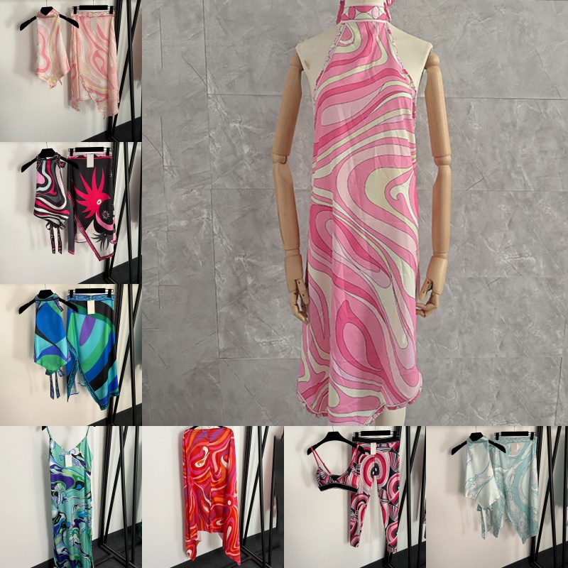 Brand Mixed Prints Dress with Halter Neck Designer Summer Holiday Beach Yacht Resort Leopard Vest Shorts Sarong Skirt Scarf Mesh Swimsuit Cover Up Dress