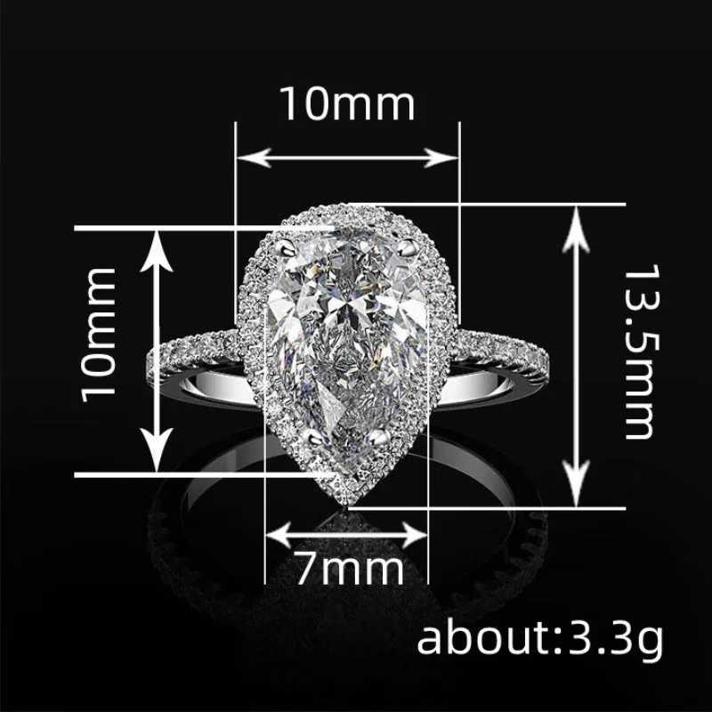 Silver Plated Stainless Steel Water Drop Zircon Ring for Women Wedding Band Jewelry Accessory Wholesale Size 5-11 M251215