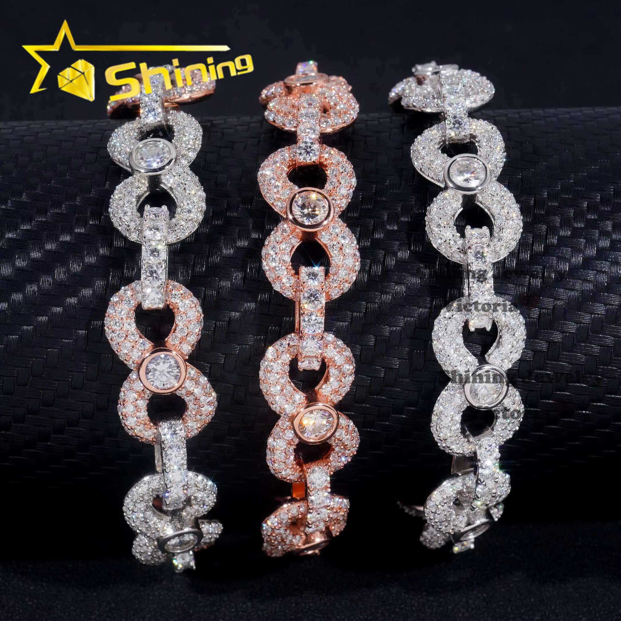 New Customized 13MM Moissanite Diamond Hip Hop Bracelet 925 Sterling Silver Moissanite Infinity Link Men Women Cuban Bracelet