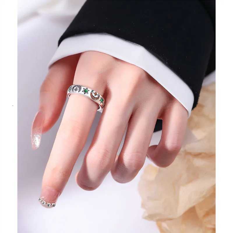 Buyee 925 Sterling Silver Female Ring Finger Moon Star Crtystal Open Ring for Women Fashion Party Fine Jewelry Circle Gift M251215