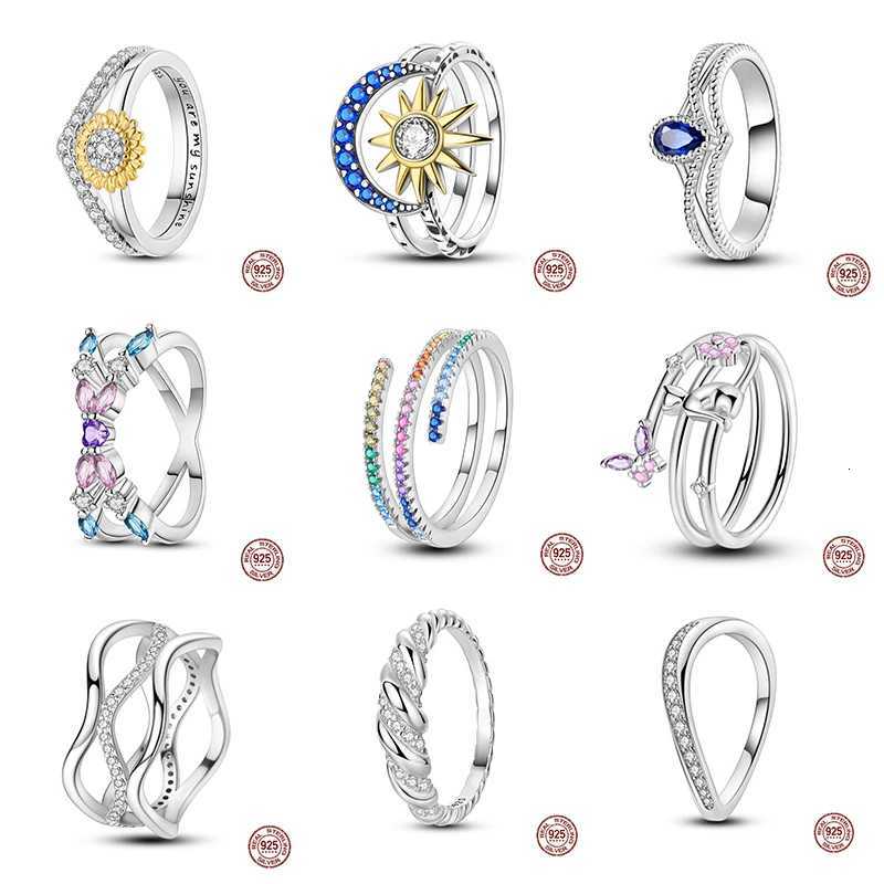 Trendy Sunflower Ring For Women 925 Sterling Silver Double Layered ing Bone Blue Zircon Ring Exquisite Wedding Party Jewelry M251215