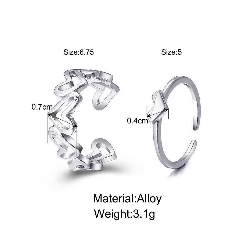 Silver Color Hollowed Heart Shape Open Ring Set Design Cute Fashion Jewelry For Women Girl Gifts Adjustable Birthday Party M251215