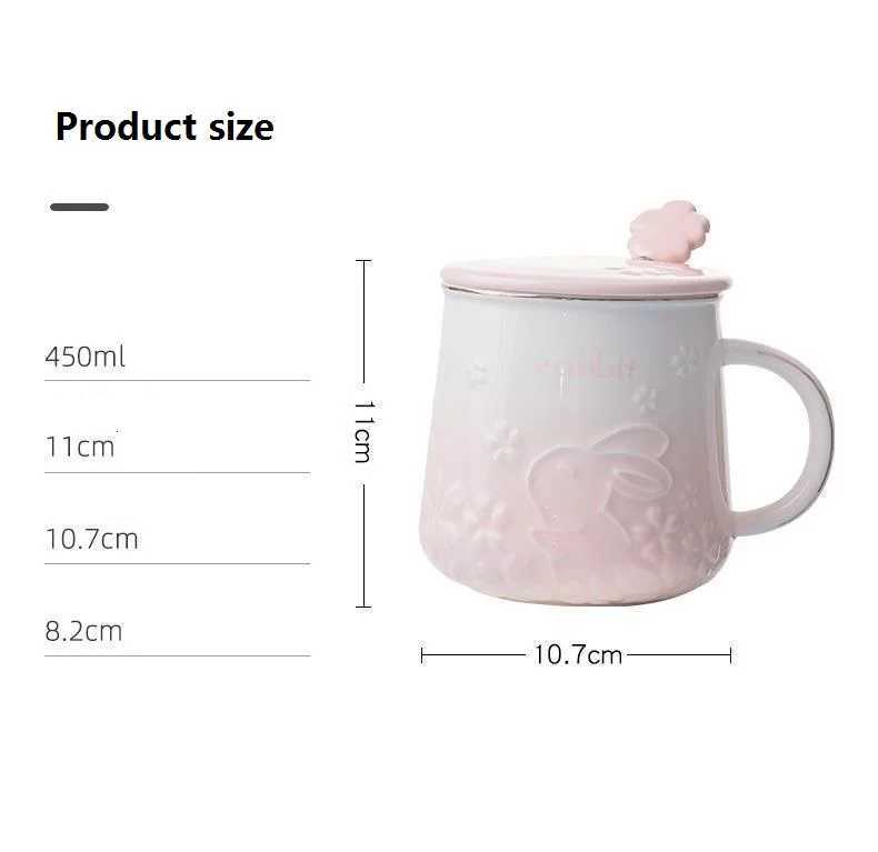 Rabbit Sakura Pattern Ceramic Tea Coffee Cups Ju Breakfast gs Simple He Handheld Type Milk Coffee gs He Accessories H251215