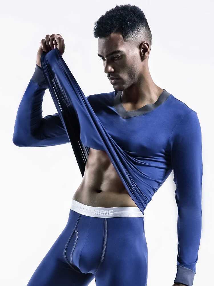 Mens tight Modal V-neck slim-fit autumn thin single base coat warm long-sleeved top G251215