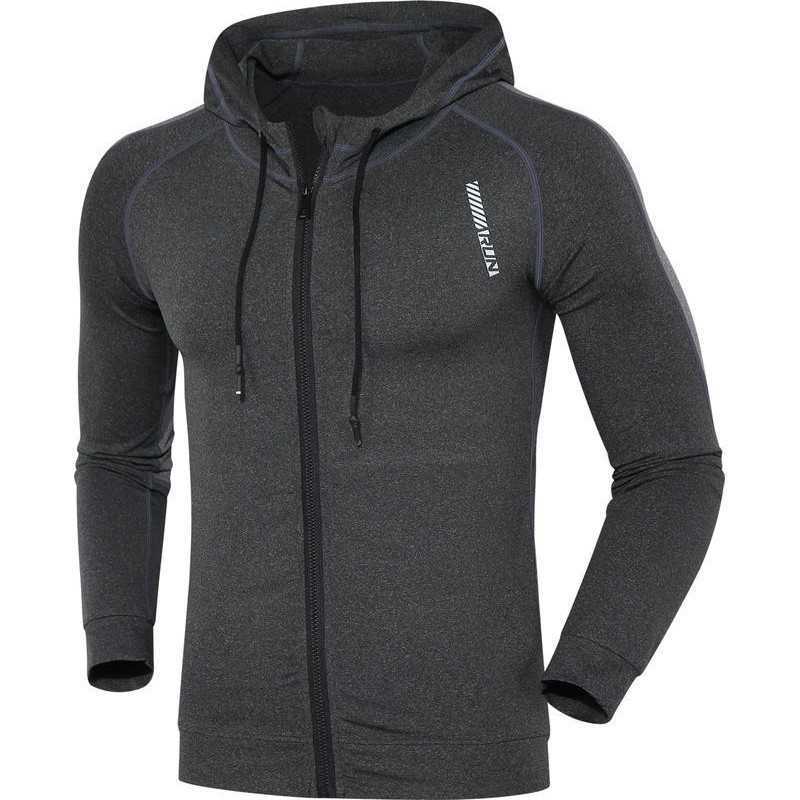Spring and Autumn Long Sleeve Fitness Suit Men's Tight Clothes High Elastic Quick-Drying Sports Running Compression Training Top with Hood L251215