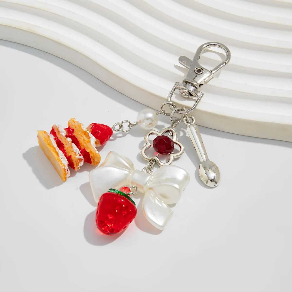 2025 New Handmade Strawberry Cake Phone Charm Food Keychain for Women Bag Phone Clothes Pendant Chain Accessories Jewelry Gifts M251215