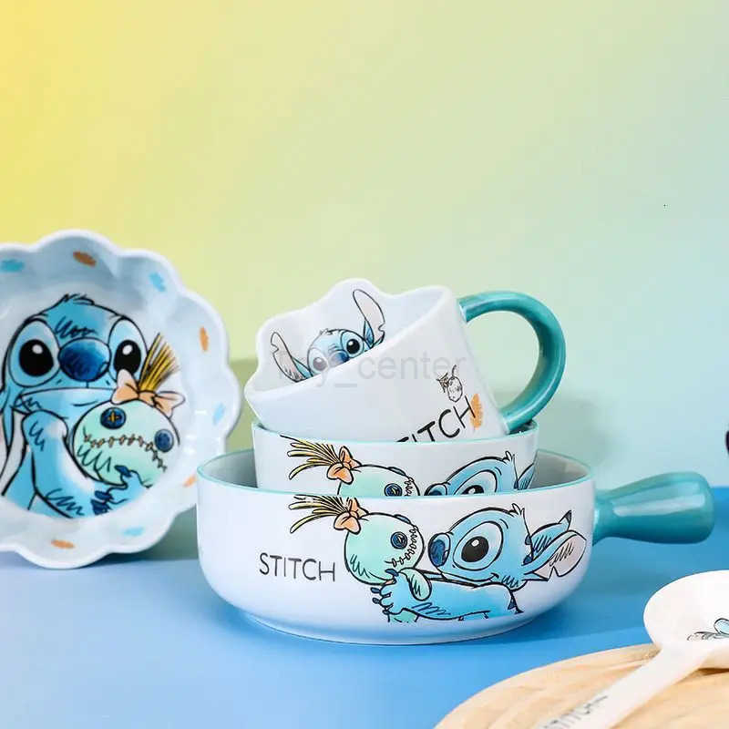 Disney Stitch ceramic tableware set cute anime mug bowl spoon chopsticks water cup personality gift box birthday gift kawaii H251215