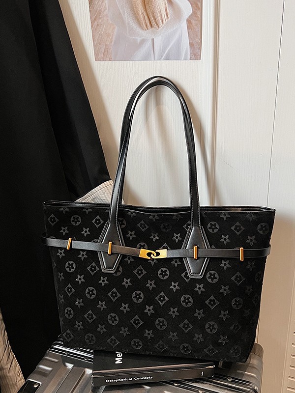 Designer bag 2025 Autumn Winter New Large Capacity Commuter Tote Bag Versatile Classic Printed Retro Suede Underarm Bag for Women black coffee khaki b