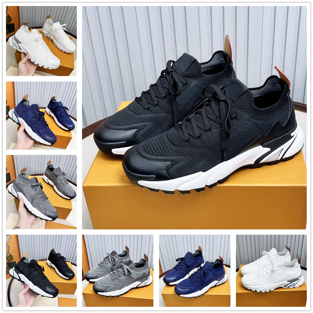 Designer Black Runner Shoes Tatic Sneaker knit slip-on Laces up sports Mens mesh shoes trainers luxury Men Casual Walk Moccasin shoes EU 39 - 45