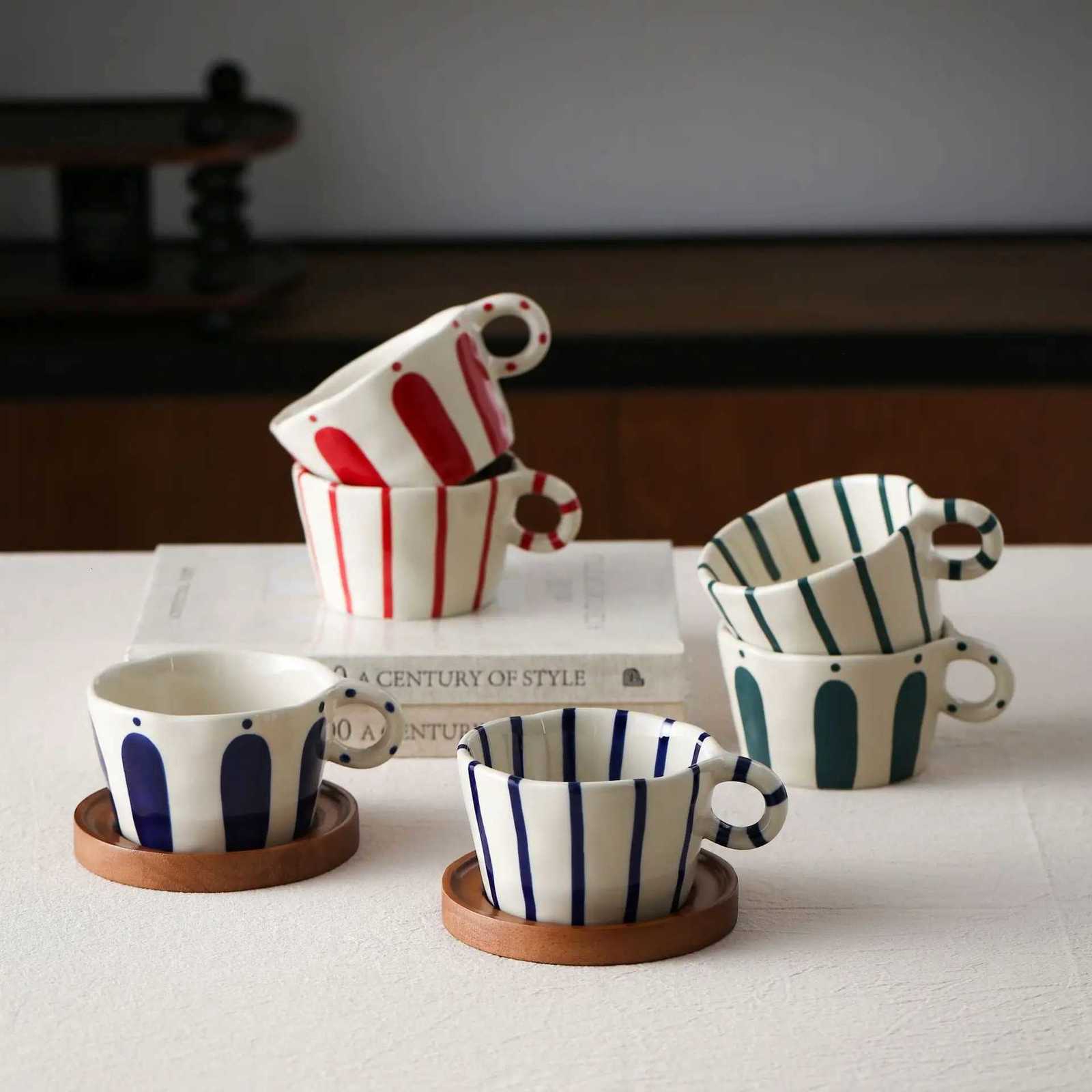 Japanese Retro Underglaze Colored Ceramic Coffee Cup Plate Latte Art Highbrow g He Afternoon Tea Cup H251215