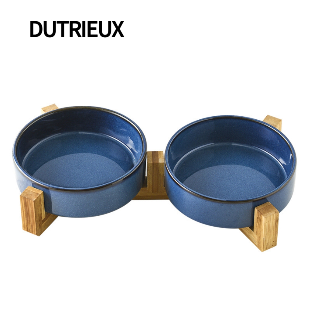 K3392 Japanese-style handmade ceramic pet slow feeder bowl, anti-spill cat and dog bowl.