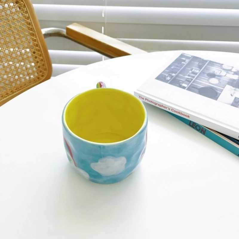 Ceramic g resso Coffee Cup Hand Drawing Underglaze Color Small Flower Grid Ceramic g Breakfast Milk Tea Cups H251215