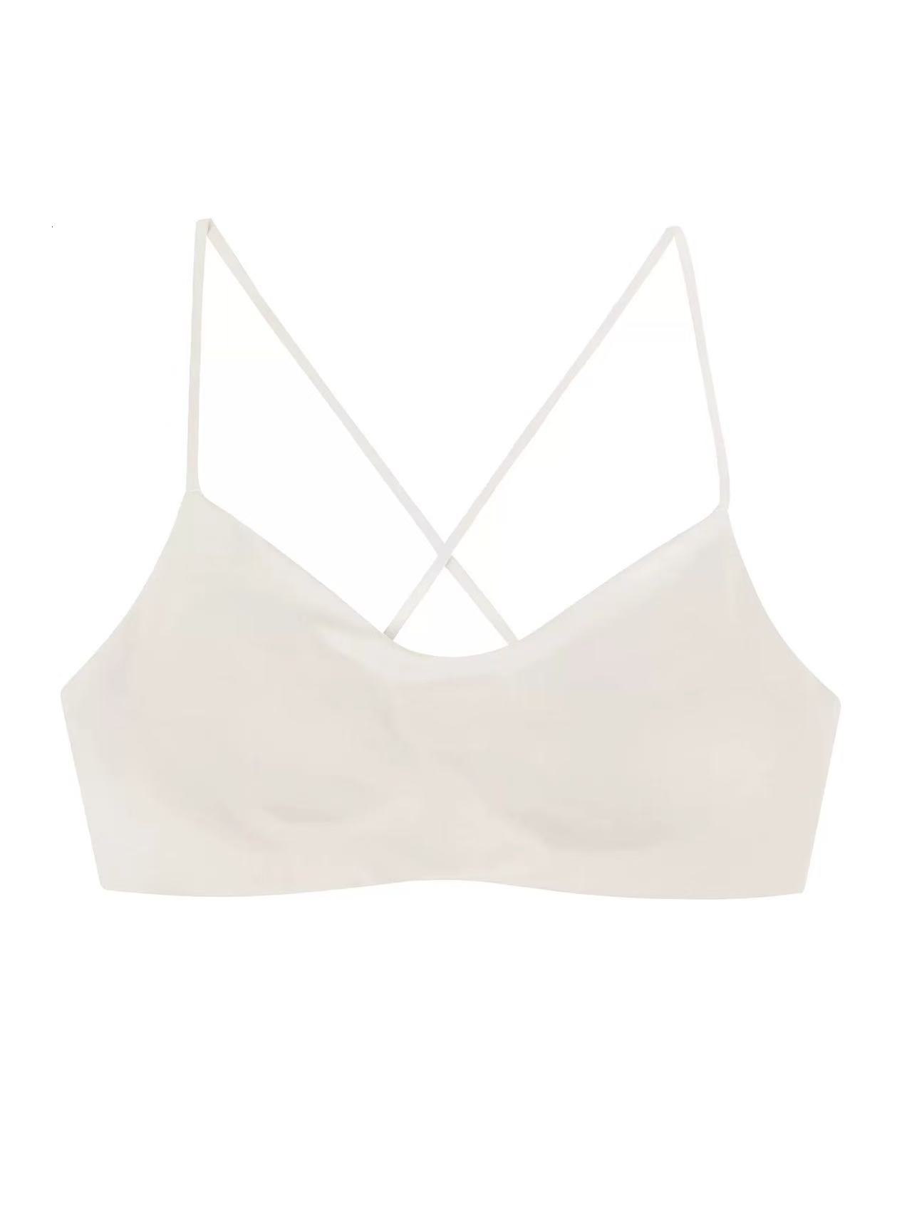 White T NonSeeThrough Foundation Liquid Thin Strap Cross Seamless Beauty Back Bra for Women Autumn Thin Small Chest PushUp Bra 210416