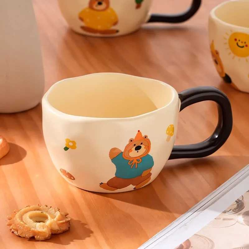 YWDL Ceramic gs Coffee Cups Hand Pinched Irregar Flower Milk Tea Cup Ins Korean Style Oatmeal Breakfast g Drinkware H251215