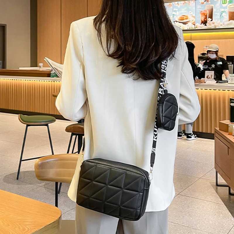 New Solid Color Diamond Plaid Son And Mother Fashion Shoulder Bag Trendy Letter Wide Shoulder Strap Crossbody Small Square BagT251215