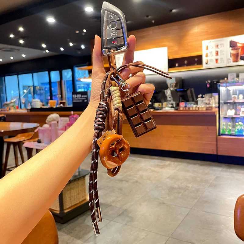 Creative Bowknot Woven Rope Keychain Chocolate Bagel Bread Keychain Polyester Anti-lost Bag Decoration Woven M251215