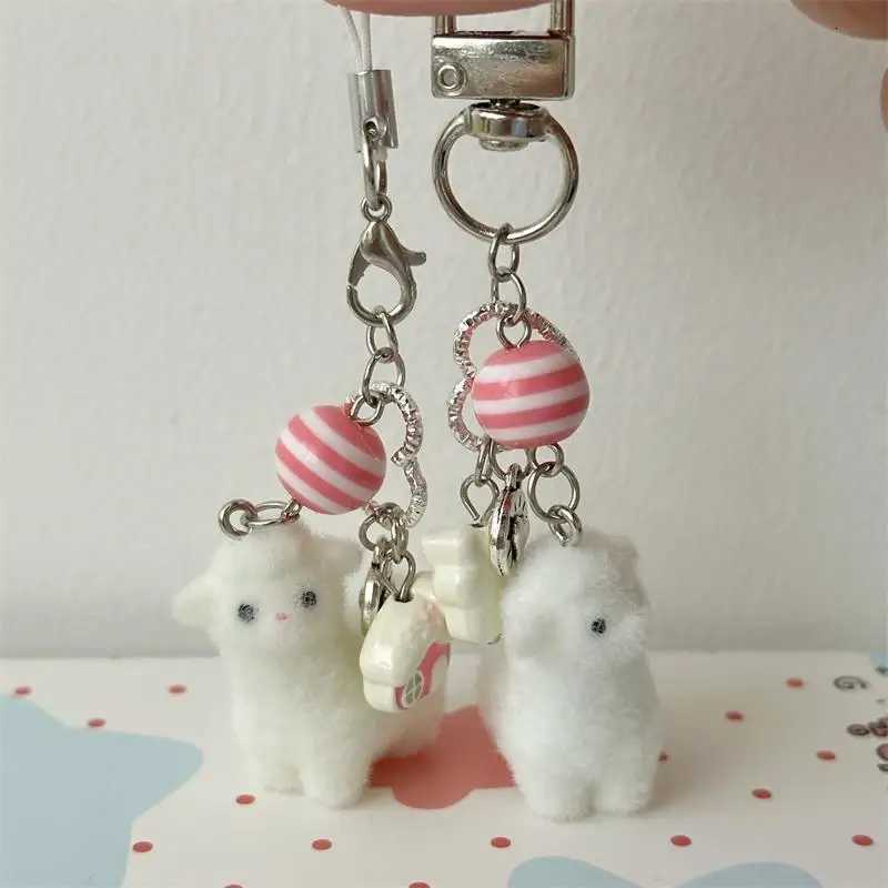 Cute Flocking Alpaca Keychain Lovable Sheep Pendant Phone Chain Back Pack Charm Lanyard for Pair Gift M251215