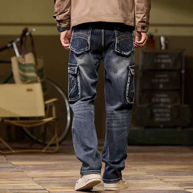 2025 Men's new elastic American retro multi -pocket Workers for denim men's pants loose large size three -color C251215