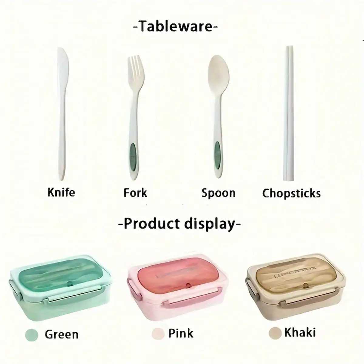 1pc Food Box PP Divided Bento Box Ces With Fork And Spoon Microwave Oven Suitable For Students And Off Workers H251213