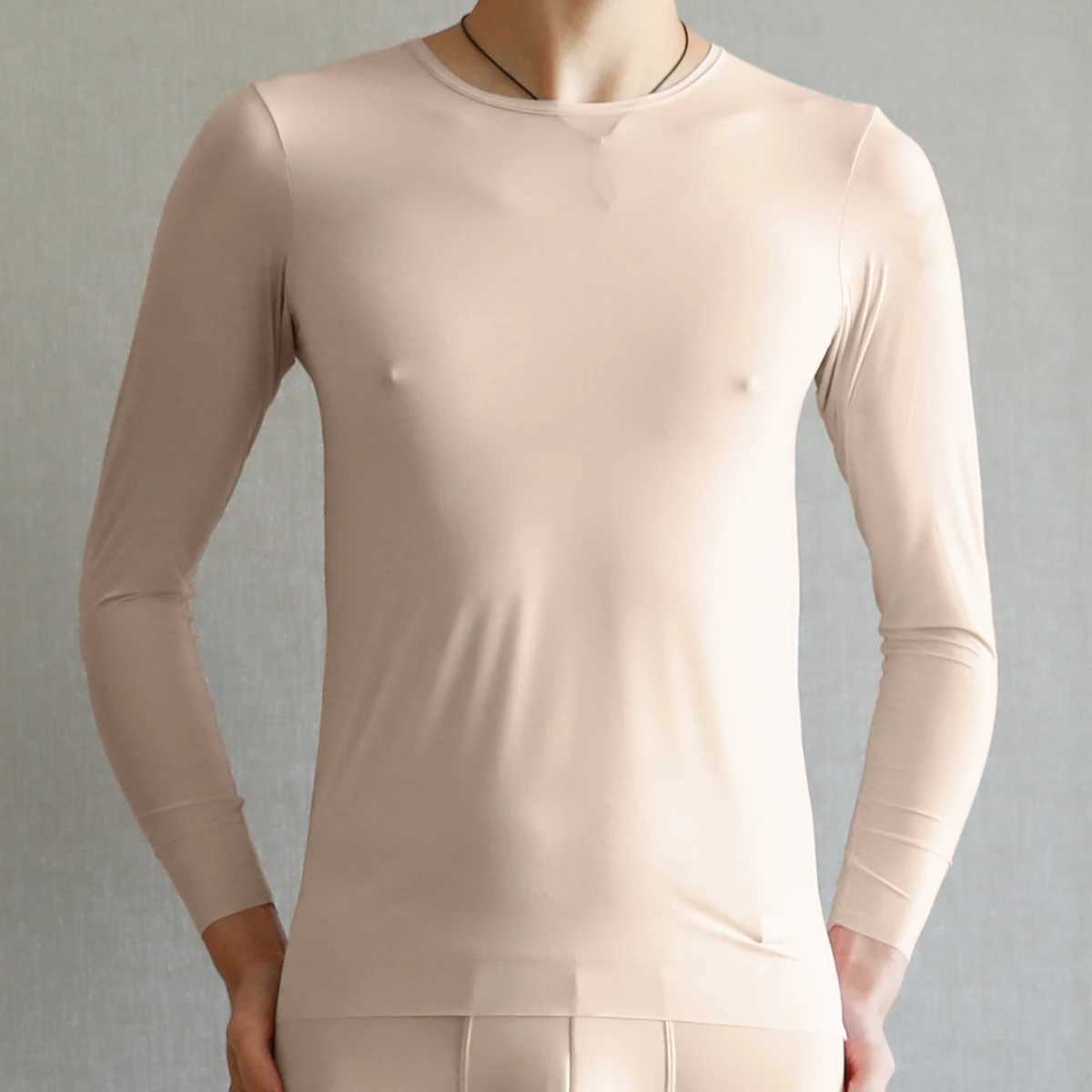 Men Thermal Underwear Tops Silk Quick Drying Underwear Long Sleeve T-shirts Undershirts Breathable Slip Sleepwear G251215
