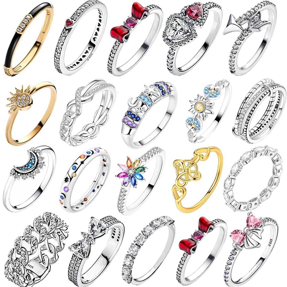 New Ring Original 925 Sterling Ring Heart Bow Sun Moon Star Flower Crown For Women Mothers Day Valentines Day Gift DIY Jewelry M251215