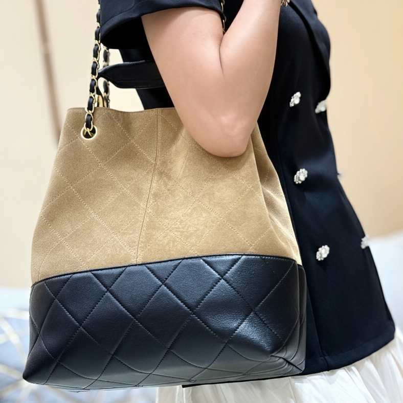 Designer Bag Suede & Lambskin Colorblock Tote Bag for Women Luxury Bag ,Collection Designer Handbag with Chain Strap/ large, medium, small 25A