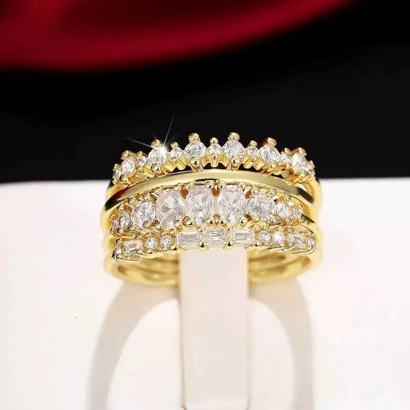 New 4pcs 14k Gold Plated Stacking Rings with Shining Zirconia - Perfect ForWeddings Parties and Everyday Wear M251215