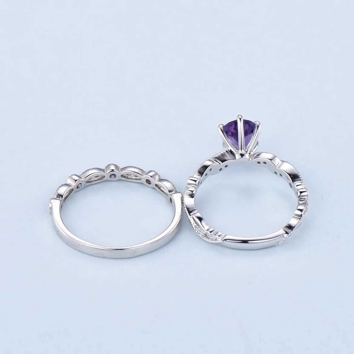 European And American Elegant Water Drop-Shaped Purple Stone Inlaid Double-Layer Womens Luxury Personalized Fashion Party Ring M251215