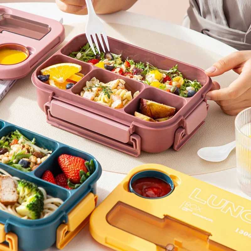 Cpartment 1300ML Portable Lunch Box Kids Students Off Bento Box With Fork and Spoon Microwave Food Storage Container H251213