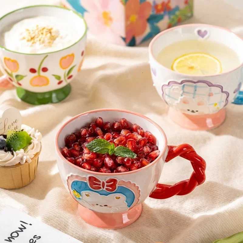 450ml Hand Drawn Ceramic Coffee gs Cartoon Pattern Off Afternoon Tea Water Cup He Breakfast Oat Milk Juic Cup Coffee Cup H251215