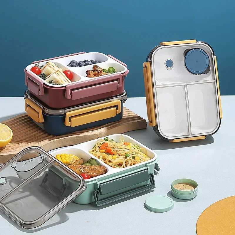 850ml Lunch Box Plastic Portable Microwavable Bento Box with Sauce Box Off School Travel Leakproof Food Storage Container H251213
