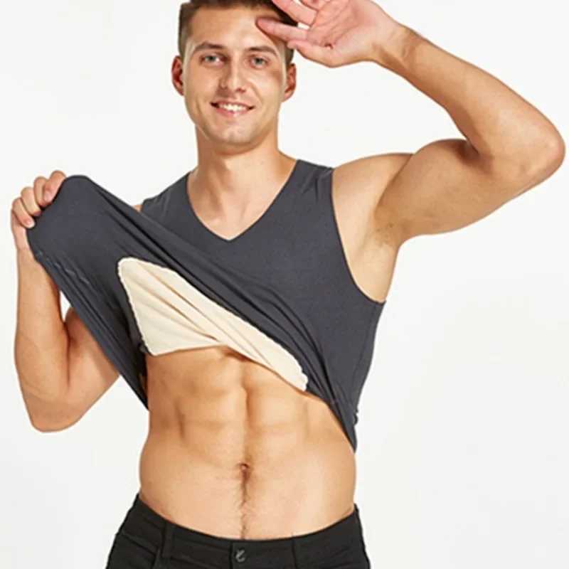 Reversible Soft and Seamless Men Thermal Vest Black Vest Thickened Brushed Base Layer Sleeveless Underwear Gray Plus Size G251215