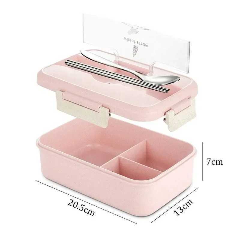 Microwave Lunch Box Wheat Straw Dinnerware Food Storage Container Bento Box with Spoons Chopsticks Children Kids School Off H251213