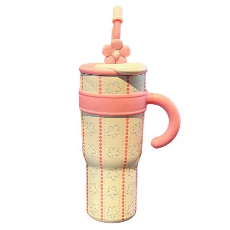 New 1200ML 316 Ceramic Inner Insulated Cup King Cup Double Drinking Straw Water Cup Womens High Beauty Water Cup H251215