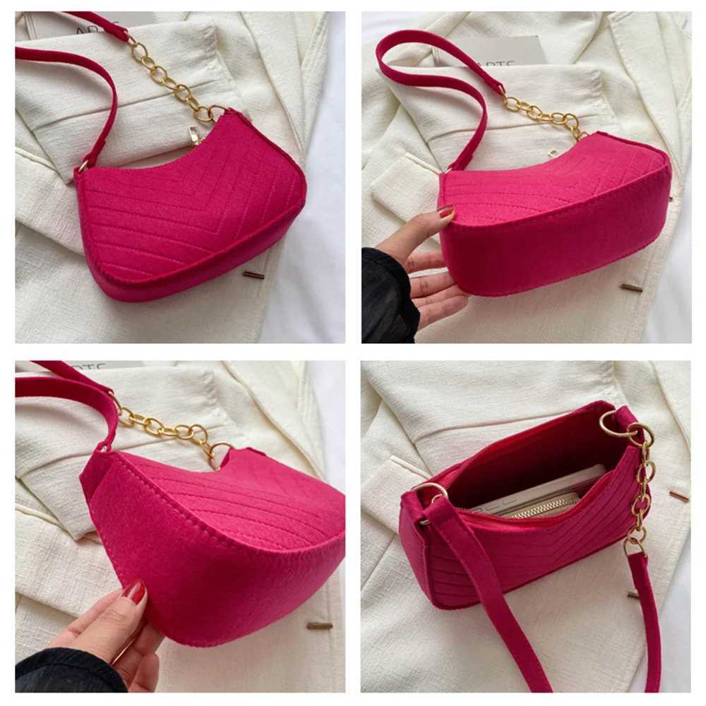 New Brand Women Retro Underarm Bag Felt Solid Color Shoulder Bag Casual Purse Dumpling Bag Simple Fashion Crossbody BagT251215