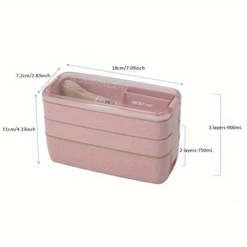 Kitchen 750ml Microwave Lunch Box Wheat Straw Dinnerware Food Storage Container Children Kids School Off Portable Bento Box H251213