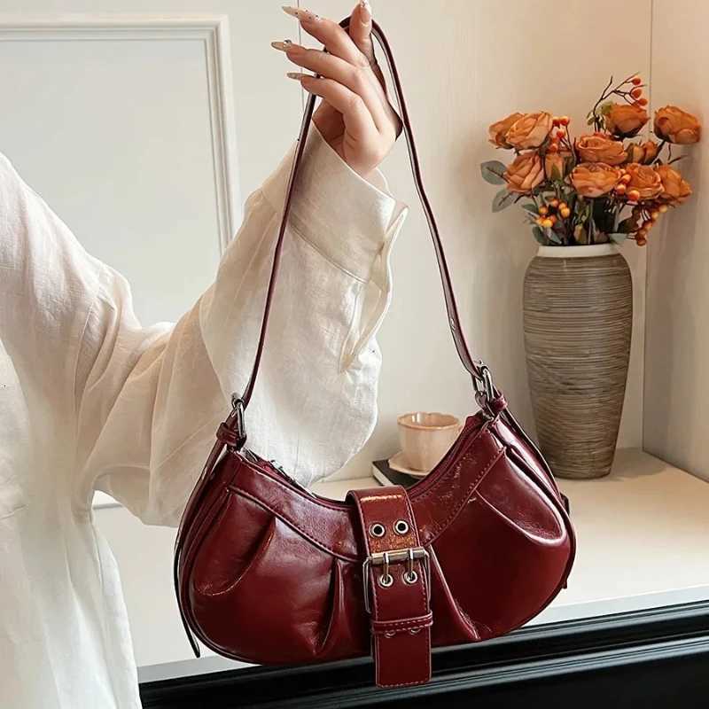 Y2K Satchels Spicy Shoulder Bags For Women Vintage Burgundy Ladies Underarm Bags Large Capacity Shopper Totes Hobo Bag HandbagsT251215
