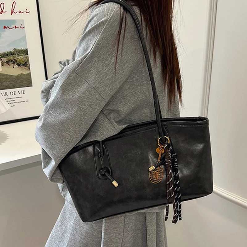 PU Leather Shoulder Bag for Women Y2K Simple Fashion Girl Handbag Large Capacity Female Crossbody Bag SolidColor Retro Tote BagsT251215