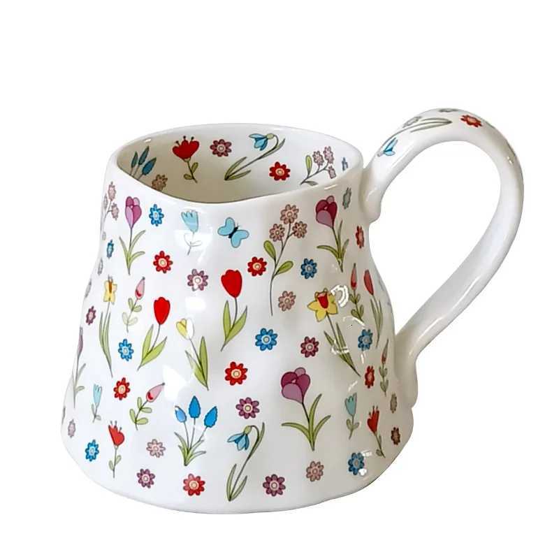 Ceramic Coffee g with Floral Design French Retro Water Cup for Girls Household Off Milk Coffee Broken Flower Cup New H251215