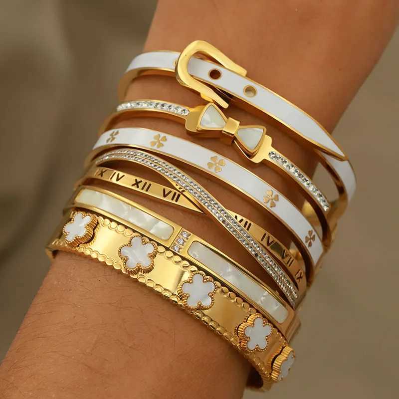 316L Stainless Steel Metal Classic Flower Bangles for Women Fashion Brand Jewelry Delicate Bowknot s Accessories M251215