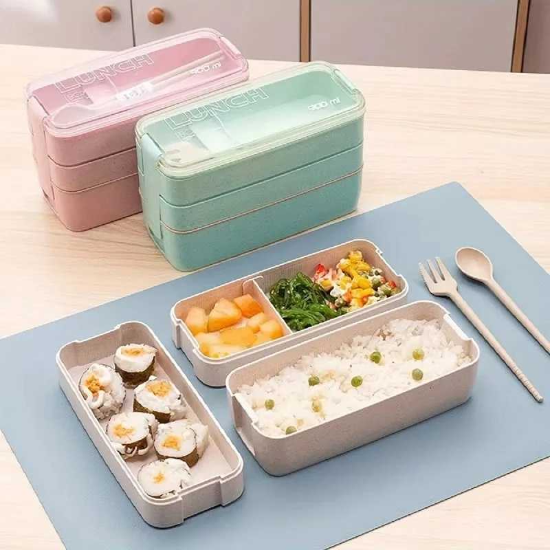Kitchen 750ml Microwave Lunch Box Wheat Straw Dinnerware Food Storage Container Children Kids School Off Portable Bento Box H251213